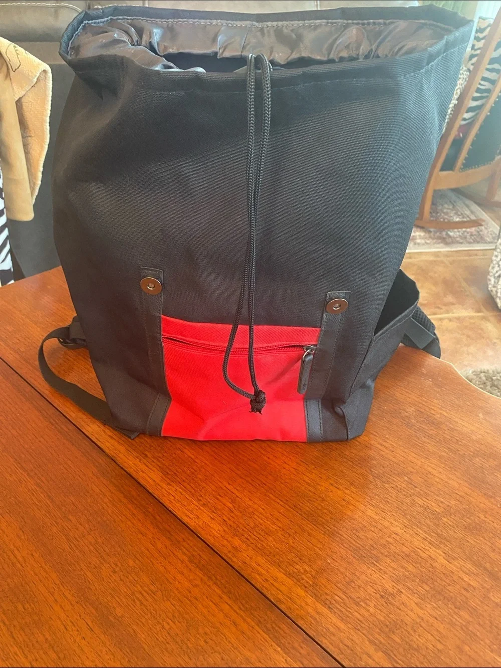 Olympia Activewear Red and Black Canvas Backpack with Front Pocket